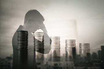 Man with money problems stress paying bills financial issues debt 