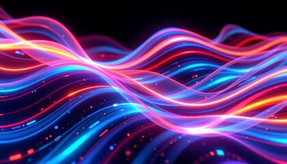 Fototapeta premium Dynamic glowing neon liquid motion, abstract holographic glass textures, smooth curved lines, digital wallpaper.
