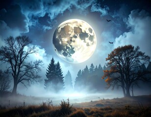 Elegant Halloween Poster Template with Misty Moon Silhouette