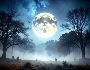 Elegant Halloween Poster Template with Misty Moon Silhouette