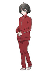 ジャージを着た臆病そうな黒髪の女の子
