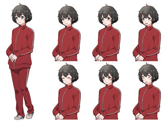 ジャージを着た臆病そうな黒髪の女の子
