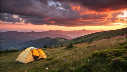 Adventure seekers enjoy a summer night camping under the stars, surrounded by nature and beautiful mountain landscapes