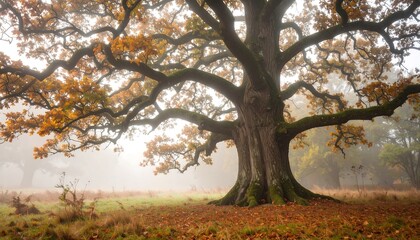 Fototapeta premium Majestic oak in autumnal mist