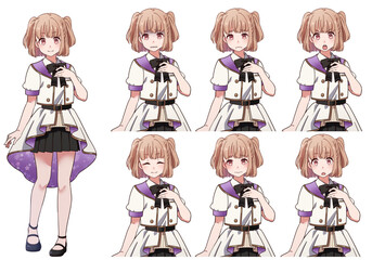 アイドル衣装を着たかわいいハーフツインテールの女の子の表情セット
