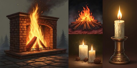 Fototapeta premium Glowing flames from a burning church candle light the dark night, creating a warm, romantic glow