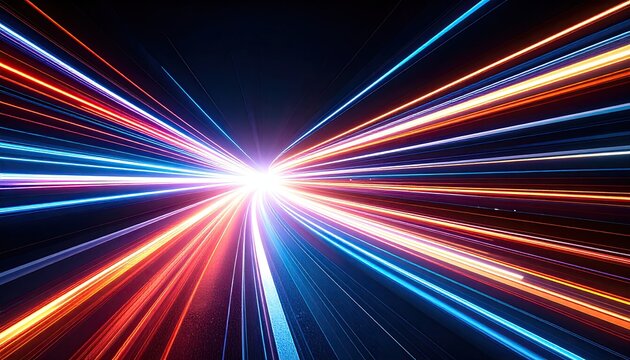 Glowing Abstract Light Trails Forming Wave and Spiral Shapes with Red and Blue Pixels Against Dark Background