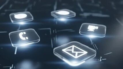 Modern digital communication icons glowing on a dark background, representing connectivity and technology - Powered by Adobe