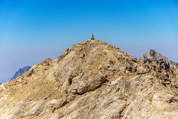 The scenic view of Reşko summit in the Sat (Cilo) mountains, Serpel and Horgedim plateau with its glaciers and glacier rivers in Hakkari, Turkey.