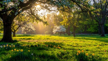 Naklejka premium Sunny spring park scene