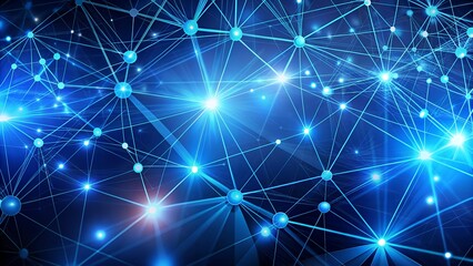 Bright blue network connection and data nodes