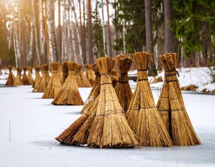 Winter reeds on frozen lake