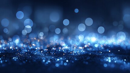 Blue bokeh background banner with glowing orbs futuristic business data technology concept abstract dark blue defocused light circles dreamy festive blur for web headers presentations and ads