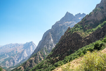 Naklejka premium The scenic view of Reşko summit in the Sat (Cilo) mountains, Serpel and Horgedim plateau with its glaciers and glacier rivers in Hakkari, Turkey.