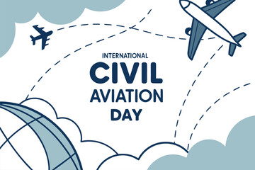 International Civil Aviation Day Vector Illustration with Airplanes, Globe, and Air Traffic Routes in Modern Minimalist Style
