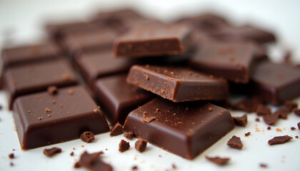 Pile of Dark Chocolate Squares and Crumbs sweet dessert