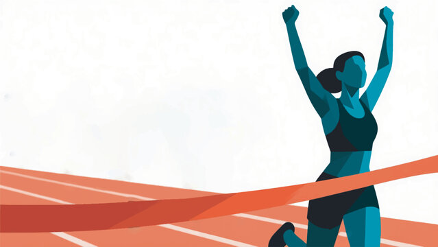 illustration of a woman at the front who is reaching the finish line vector design template
