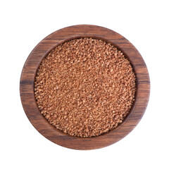 Organic coconut sugar isolated on white background. Natural sweetener, Healthy alternative to Refined White Sugar. Fresh coconut with coconut sugar.