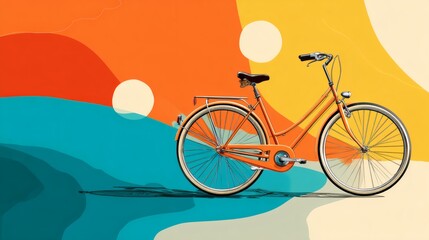 Fototapeta premium Vintage Orange Bicycle Against Colorful Abstract Background Design
