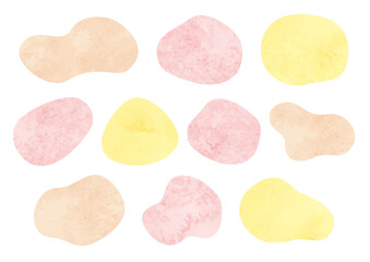 水彩のやわらかい形のフレームイラストセット（暖色・赤・オレンジ・黄色）	