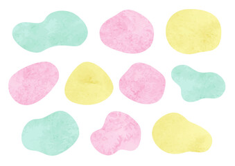 水彩のやわらかい形のフレームイラストセット（カラフル・ピンク・黄色・緑）