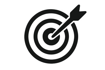 Target icon with arrow in the center bullseye. Symbol for accuracy, precision, and success. Business goal achievement concept. Marketing strategy and objective focus vector.