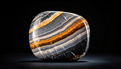 Banded gneiss with alternating light and dark strata raking sidelight and clear central copy space geology texture background