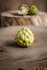 Apple custard on old wood, vintage still life style image.
