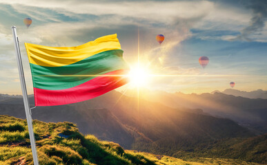 Lithuania  flag waving in beautiful scenery. Lithuania national flag for independence day.