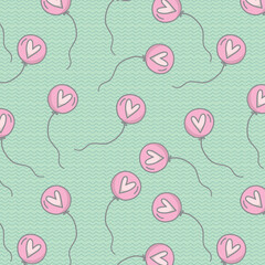 The Cute Pink Heart Balloon Flying Seamless Pattern
