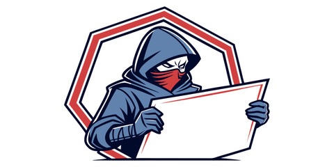 Hooded Figure Holding Sign gaming logo