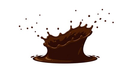 Chocolate splash illustration with liquid brown cocoa crown, and isolated on white background.
