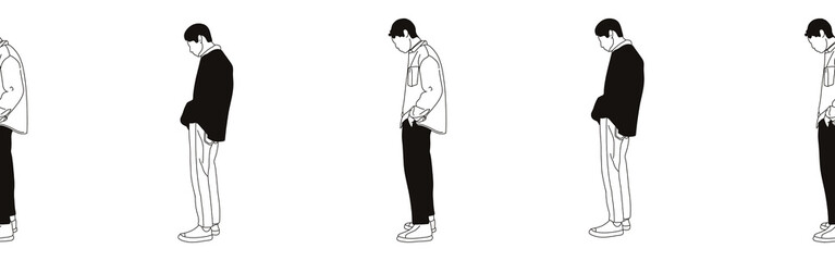 Hand-drawn doodle man border. Outline people clipart. Hand-drawn black art.