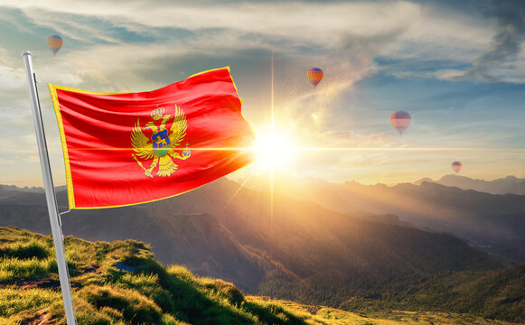 Montenegro flag waving in beautiful scenery. Montenegro national flag for independence day.