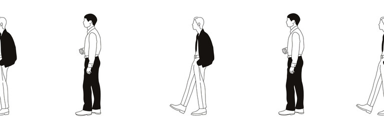 Hand-drawn doodle man border. Outline people clipart. Hand-drawn black art.