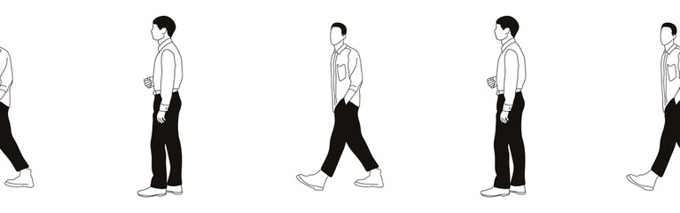 Hand-drawn doodle man border. Outline people clipart. Hand-drawn black art.