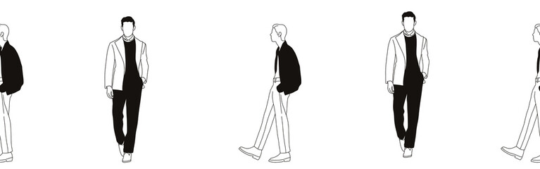 Hand-drawn doodle man border. Outline people clipart. Hand-drawn black art.