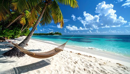Tropical beach paradise with hammock