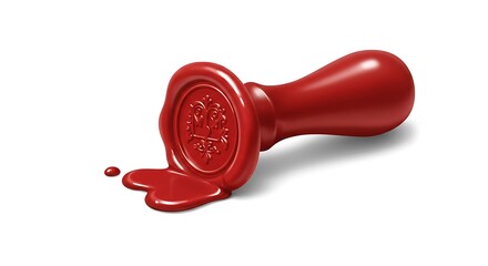 Elegant 3D Render of a Red Wax Seal Stamp on White Background.