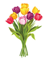 Fototapeta premium A Vibrant Bouquet of Tulips: A captivating composition of brightly colored tulips, showcasing the elegance and beauty of spring in a classic still-life setting.