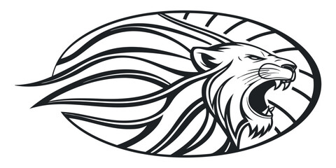 Roaring lion emblem in a circle, a powerful symbol of strength, courage, and leadership for branding