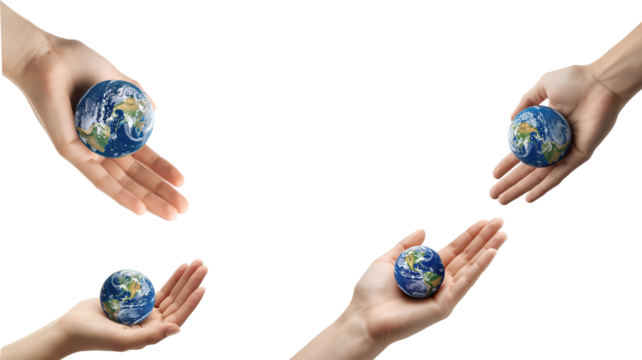 Hand holding earth on transparent background png