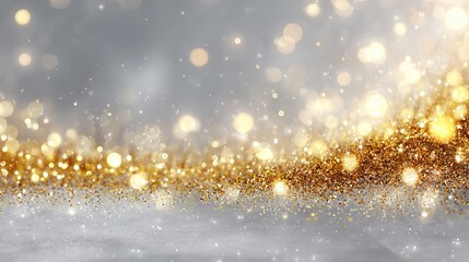 Abstract golden and white festive bokeh background with soft glitter glow luxury gold shimmer and sparkling textures elegant blurred backdrop for Christmas and New Year celebrations with copy space