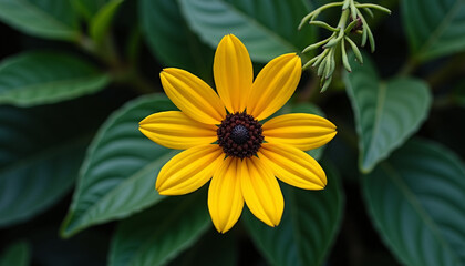 Obraz premium Yellow Black- Eyed Susan Flower with Green Leaves black-eyed susan