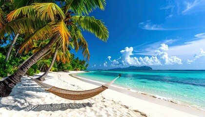 Tropical beach scene with a hammock