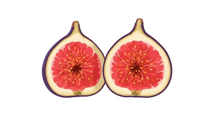 Juicy fig halves with sliced, isolated on white, and fresh fruit food illustration.
