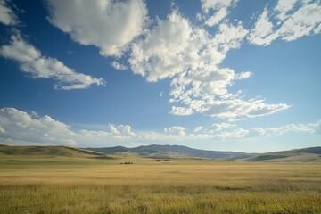 Fototapeta premium Expansive grassland panorama under a vibrant sky