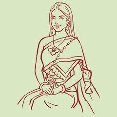 Asian woman in national costume vector for illustration card decoration