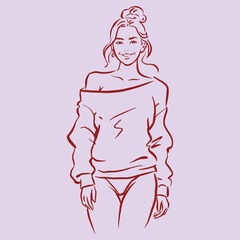 a sexy girl in sweater posing vector for illustration card decoration
