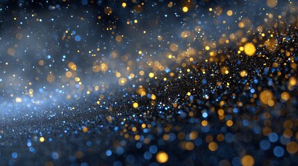 Abstract glitter lights background in blue gold and black defocused bokeh shimmer elegant luxury festive backdrop banner with copy space for web headers social media invitations
